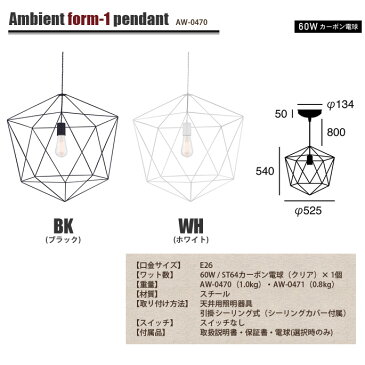 アートワークスタジオ ARTWORKSTUDIO ペンダントライト アンビエントフォーム1ペンダント(Ambient form1-pendant) AW-0470Z・AW-0470V 全2色(BK・WH)全2種(電球無・白熱球) 送料無料