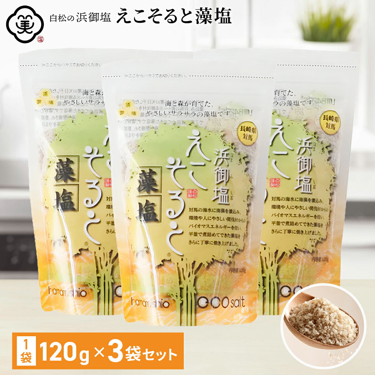 浜御塩 藻塩 えこそると 100g 3個セット スタンドパウチ 日干し 国産 対馬産 海藻使用 はまみしお もし..