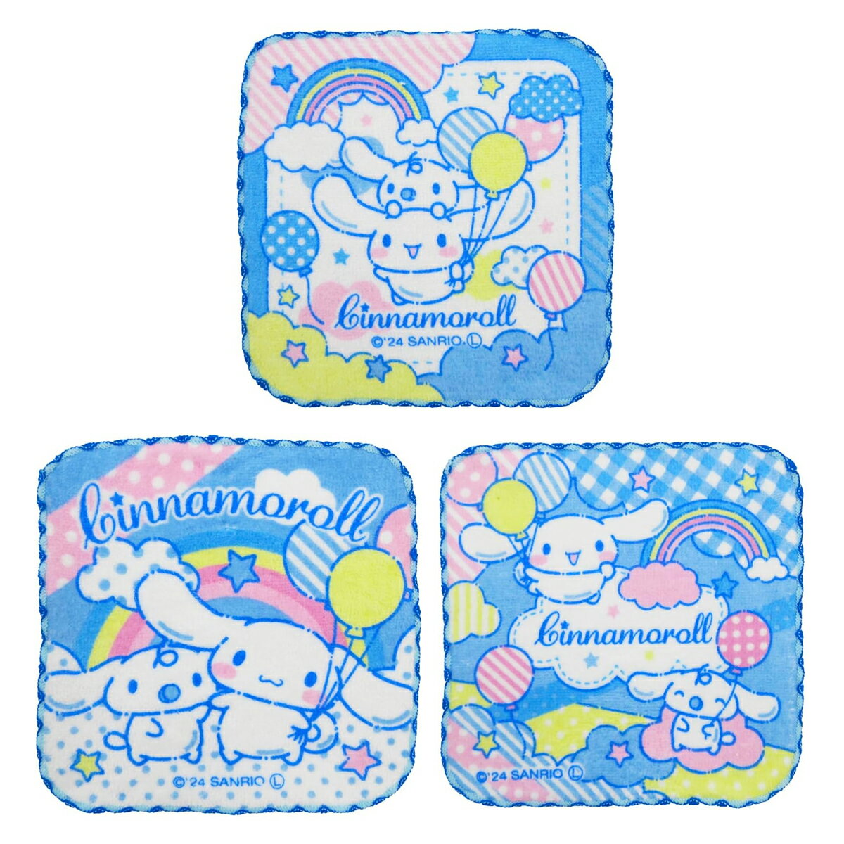 シナモロール ミニタオル 3枚セット 16×16cm ミニハンカチ 子ども キッズ 女の子 男の子 通園 通学 幼稚園 小学校 入園 入学 準備 綿混 やわらか素材 洗い替え用に便利