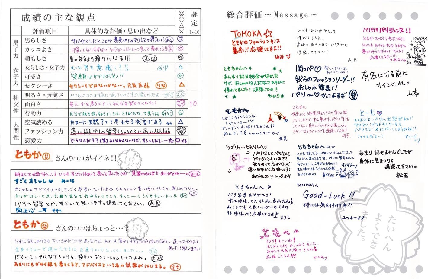 通知表 色紙 寄せ書き お別れ 退職 退社 引越し 学校 部活 卒業 記念 送別 引退 メ...
