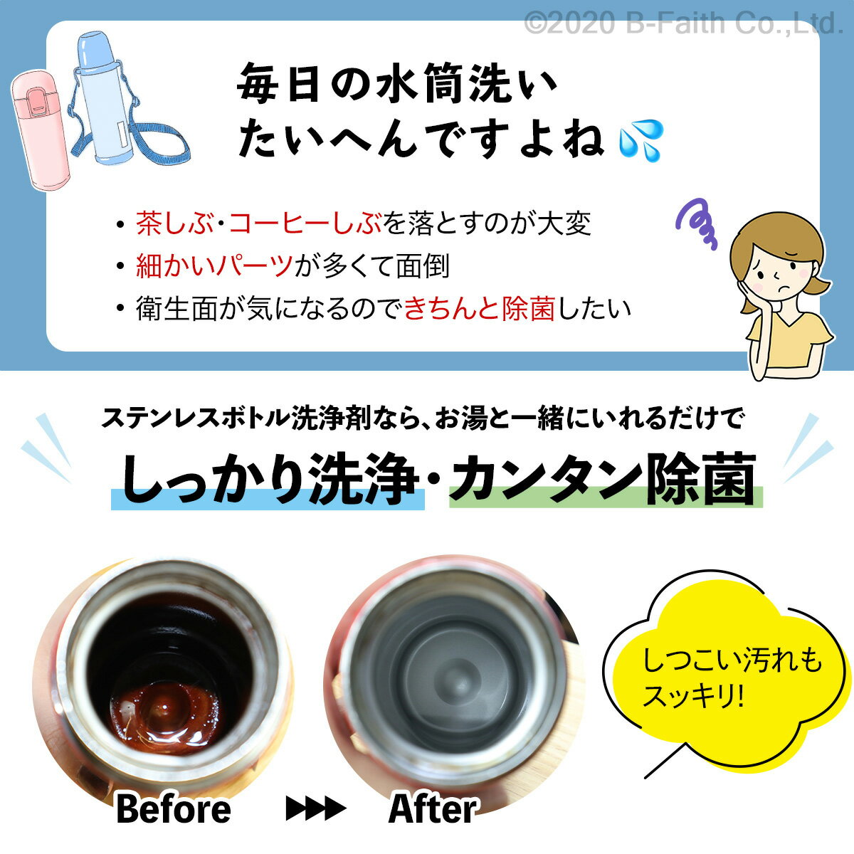 ステンレス水筒 洗浄剤 108回分（36回分×3袋） 水筒 洗浄 入れて待つだけの簡単洗浄 ステンレスボトル タンブラー 黒ずみ 除去