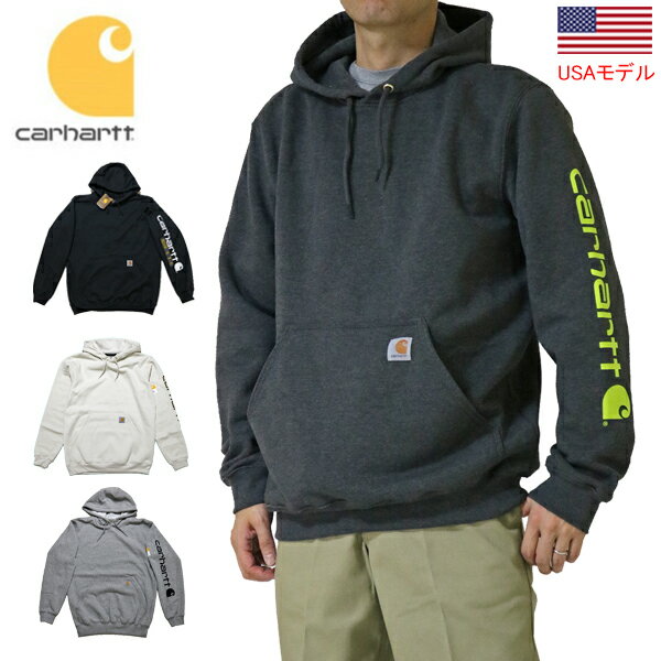 カーハート パーカー 袖プリント Carhartt Midweight Signature Sleeve Logo Hooded Sweatshirt K288 メンズ 長袖 定番モデル 袖プリ USAモデルUSカーハート ビッグサイズT ビッグシルエットT ヘビーウェイトT アメリカサイズ WIP UK