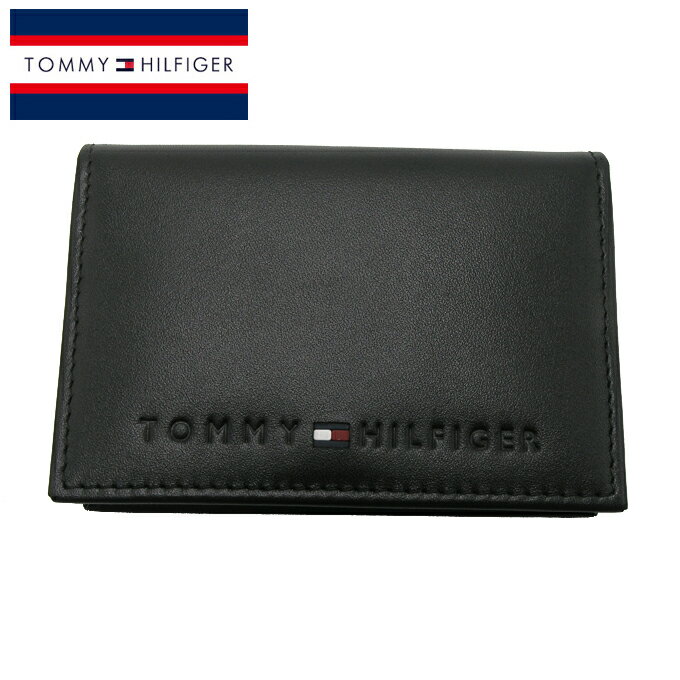 トミーヒルフィガー 名刺入れ（メンズ） トミーヒルフィガー カードケース 31TL20X014-001Black 名刺入れ ロゴ型押し レザー メンズ