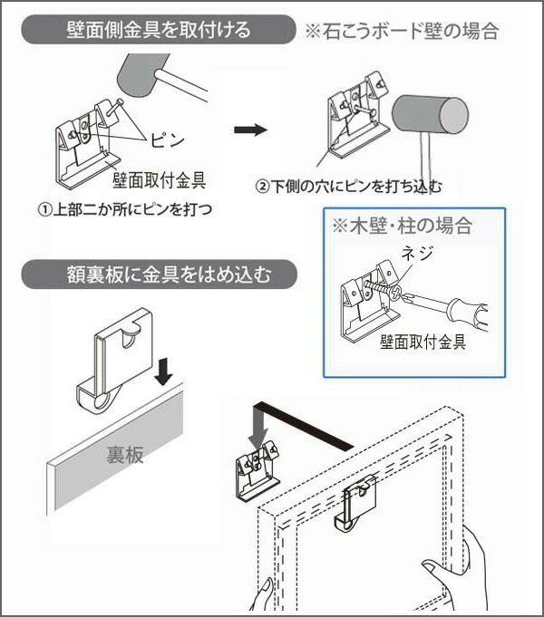 ウォールメイツ 正規品 引掛吊りSセット5 M-594｜壁掛けフック 額縁 パネル 取り付け 壁にぴったり掛ける 金具 日本製　※安全荷重5kg 裏板止めタイプ