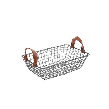 【暮らしラクラク応援セール】MURATAYA ワイヤーバスケット皮手長角小 5219【取り寄せ・返品不可商品】