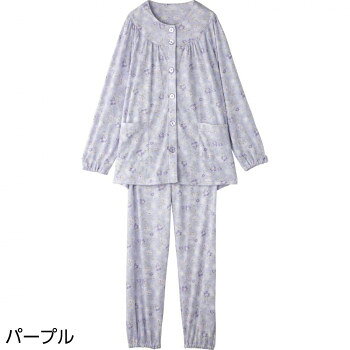 【暮らしラクラク応援セール】ケアファッション ワンタッチパジャマ(婦人) パープル L 9798022【取り寄せ・返品不可商品】