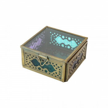 【暮らしラクラク応援セール】モロッカン ガラスボックス スクエア パープル×ターコイズ 16023811349【取り寄せ・返品不可商品】