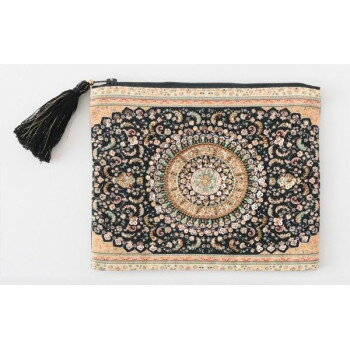 【暮らしラクラク応援セール】東京かんかん プリント＆ビーズ刺繍ポーチL ネイビー M42-2484NV【取り寄せ・返品不可商品】