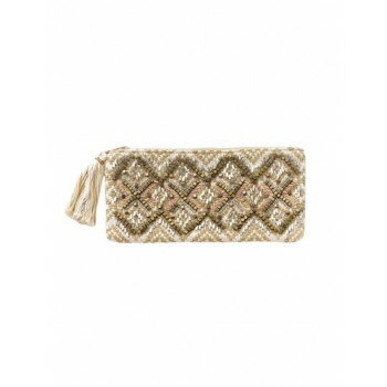 【暮らしラクラク応援セール】東京かんかん ビーズ刺繍横長ポーチ ゴールド M42-0861GD【取り寄せ・返品不可商品】