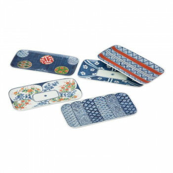 【暮らしラクラク応援セール】波佐見焼 染錦文様 長角皿5枚揃 20638 5410-129【取り寄せ・返品不可商品】