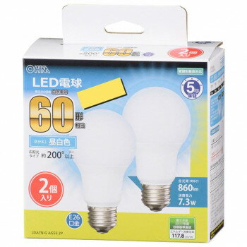 【暮らしラクラク応援セール】OHM LED電球 E26 60形相当 広配光 昼白色 2個入 LDA7N-G AG53 2P【取り寄せ・返品不可商品】