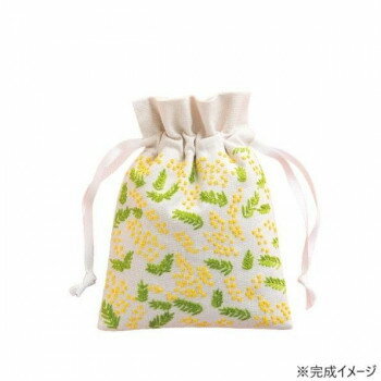 【暮らしラクラク応援セール】戸塚刺しゅう 刺繍キット 戸塚刺しゅう×星燈社 星あかりの刺繍手帖 巾着袋「ミモザ」(ペールグレー) 543【取り寄せ・返品不可商品】