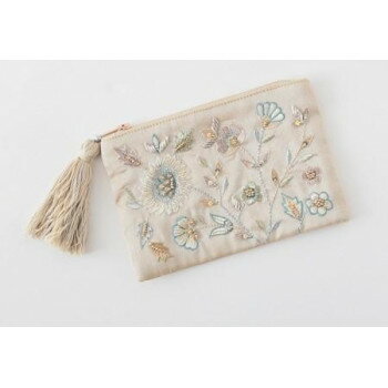 【暮らしラクラク応援セール】東京かんかん ビーズ刺繍ポーチS ベージュ M42-2487BE【取り寄せ・返品不可商品】