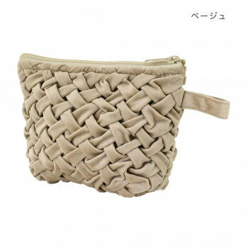 【暮らしラクラク応援セール】スモッキングベルベットポーチ ベージュ 14223000387【取り寄せ・返品不可商品】