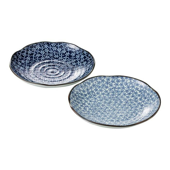 【暮らしラクラク応援セール】52636　今様古染　菊型8号皿ペア【取り寄せ・返品不可商品】