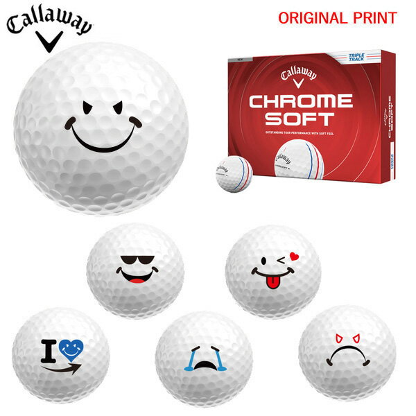 【オリジナルマークプリントボール(納期2-3日)】キャロウェイ クロムソフト(CHROME SOFT) ホワイトトリプルトラック ゴルフボール 1ダース (12球入り) 2026年モデル BADスマイルC マーク入り