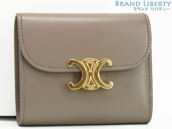 【ほぼ新品】セリーヌ　CELINE　トリオンフ　スモール フラップ ウォレット　三つ折り財布　コンパクト財布　ぺブル グレーベージュ　カーフスキン　10D783DPV.10BL　【中古】のサムネイル