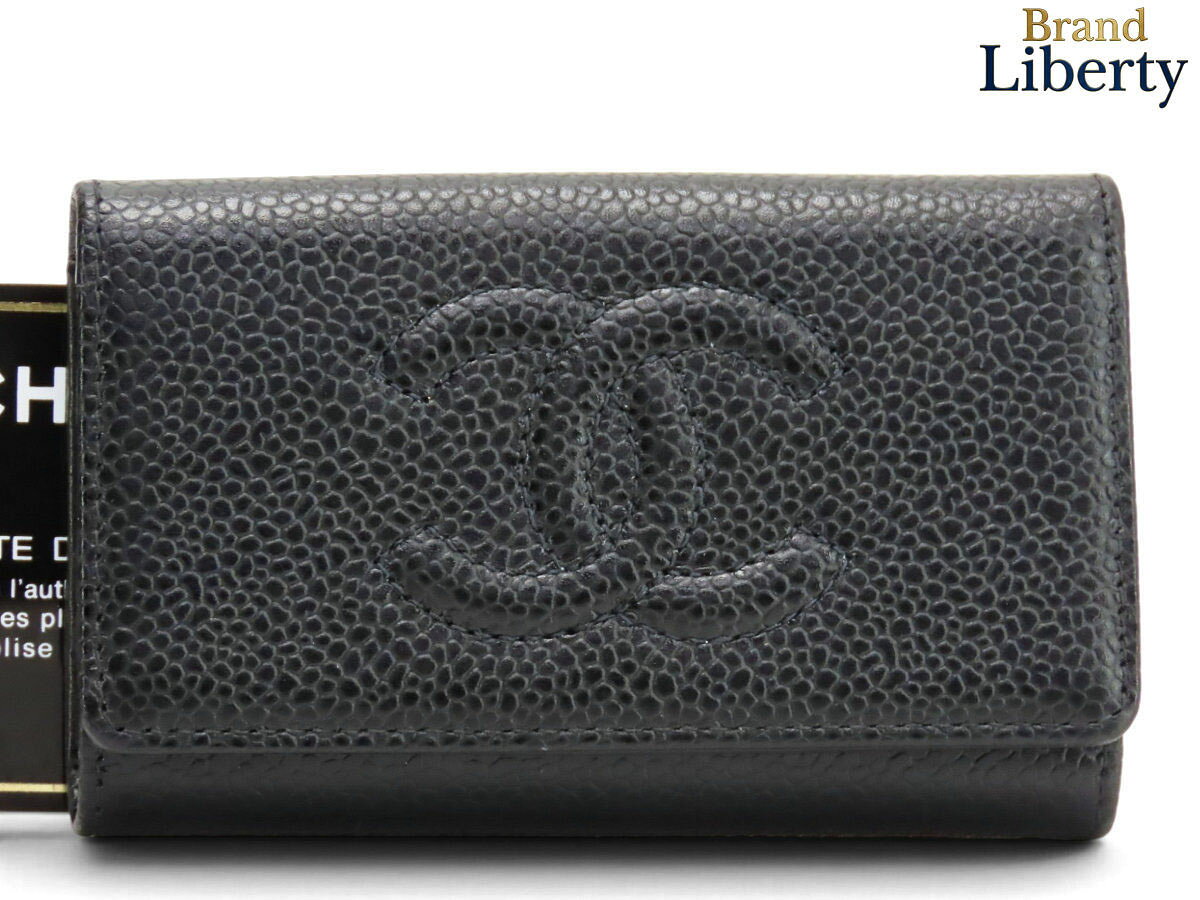 【ほぼ新品】シャネル CHANEL ココマーク キャビアスキン 6連 キーケース キーリング キーホルダー ブラック グレインドカーフスキン A01439 A13502　【中古】