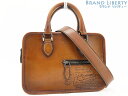 【美品】ベルルッティ Berluti カリグラフィ アンジュール ガリバー 2WAY ハンドバッグ ショルダーバッグ クラッチバッグ ブラウン ヴェネチアレザー...