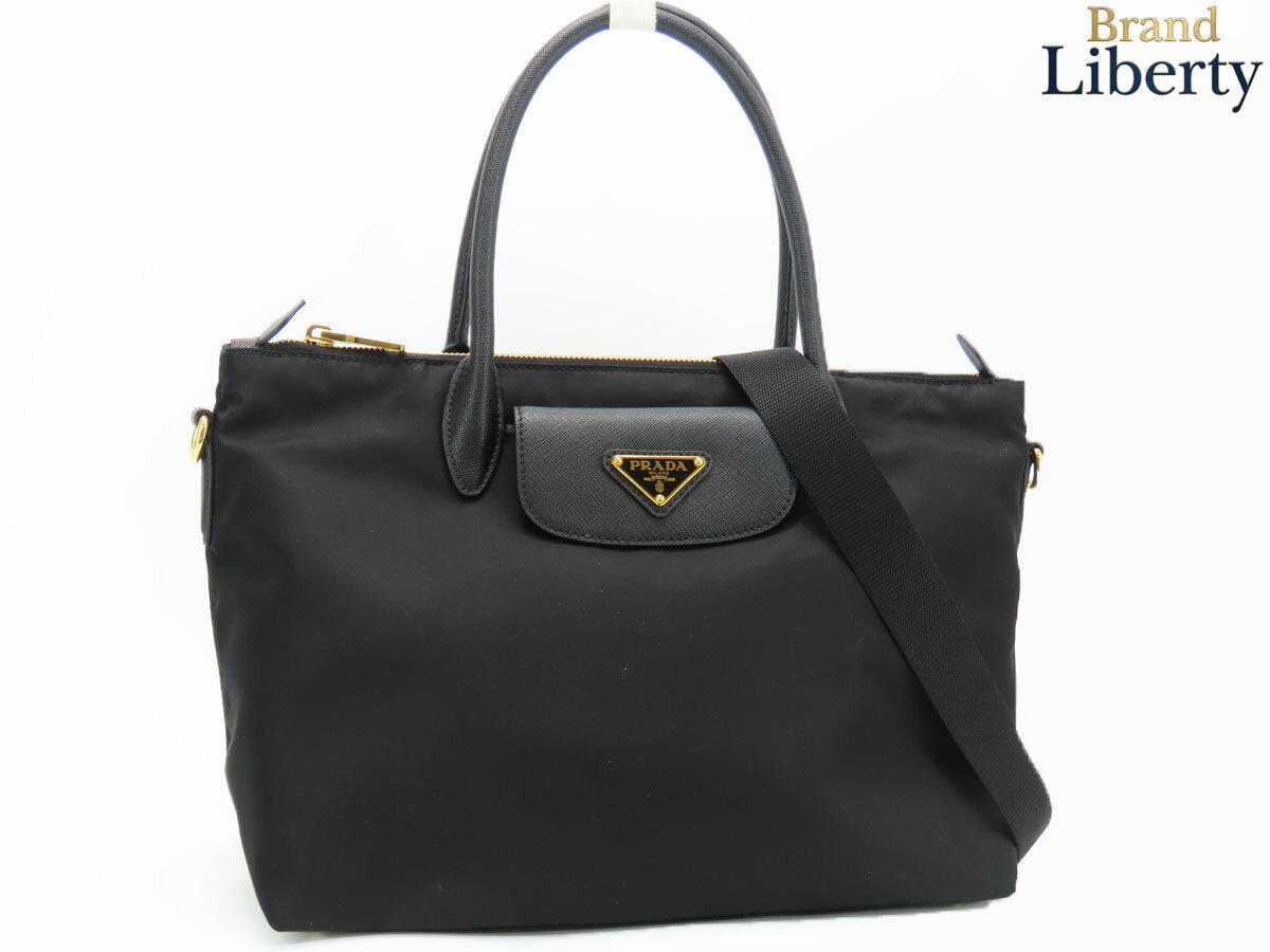 乐天商城 - 【ほぼ新品】プラダ PRADA ナイロン 2WAY トートバッグ ハンドバッグ ショルダーバッグ NERO ブラック ナイロン レザー 1BA106　【中古】