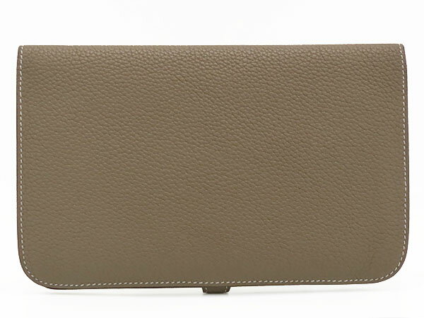 【超美品】エルメス　HERMES　ドゴン デュオ GM　二つ折り長財布　コインケース付き　エトゥープ ベージュ シルバー金具　トゴ　043070CK 18　Y刻印　【中古】 2