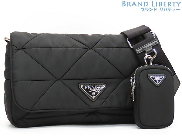 乐天商城 - 【新古品】プラダ　PRADA　パデッド リナイロン Re-Nylon キルティング　斜め掛け ショルダーバッグ　メッセンジャーバッグ　ショルダーポーチ　ポシェット　ポーチ付き　ブラック　リナイロン レザー　1BD290　【中古】