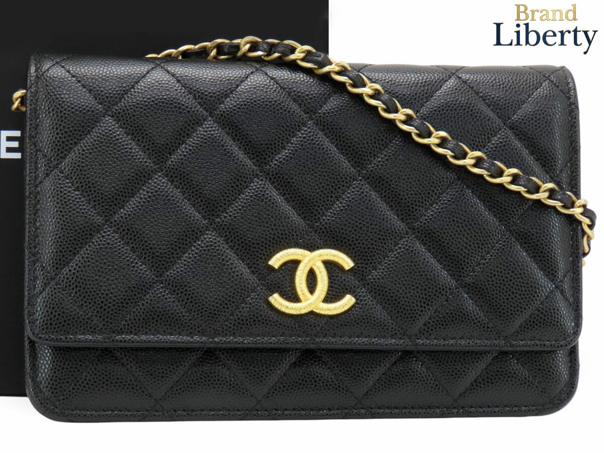 乐天商城 - 【レア未使用】シャネル CHANEL マトラッセ ココマーク キャビアスキン チェーンウォレット 斜め掛けショルダーバッグ ショルダーポーチ アクセサリーポーチ ポシェット 財布 ブラック ゴールド金具 パープル グレインドカーフスキン AP3516　【中古】