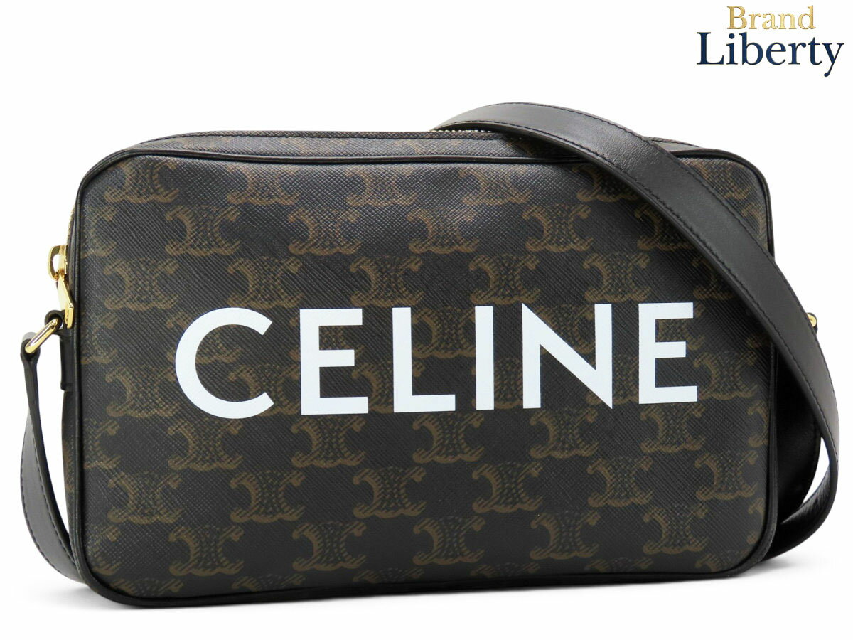 乐天商城 - 【新品同様】セリーヌ CELINE トリオンフ ロゴ ミディアム メッセンジャーバッグ 斜め掛け ショルダーバッグ ショルダーポーチ ポシェット ブラック PVC レザー 194502CIM.38OG　【中古】