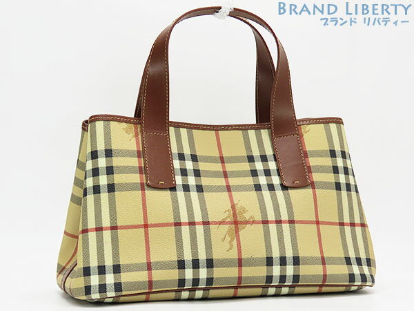 楽天Brand Liberty【新品同様】バーバリー　BURBERRY　ロンドン　ヘイマーケットチェック　ハンドバッグ　トートバッグ　ベージュ ブラウン　PVC レザー　【中古】