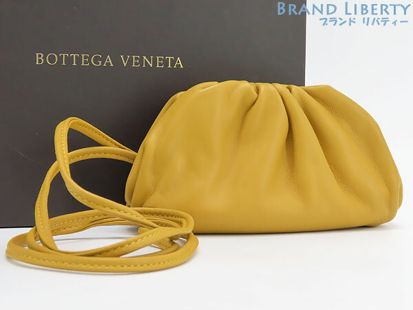 【未使用】ボッテガ ヴェネタ　BOTTEGA VENETA　ザ ポーチ コインパース　ネックストラップ付　コインケース　小銭入れ　ネックウォレット　コンパクト財布　コブ イエロー系　ライトカーフレザー　577816　【中古】