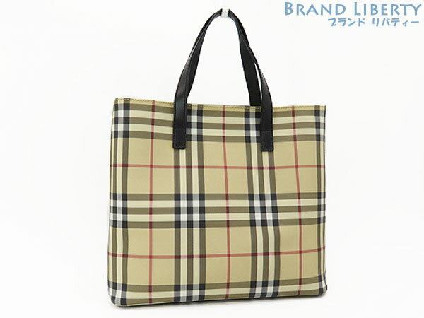 【超美品】バーバリー　BURBERRY　ロンドン　ヘイマーケットチェック　トートバッグ　ハンドバッグ　ベージュ ブラック　PVC レザー　【中古】