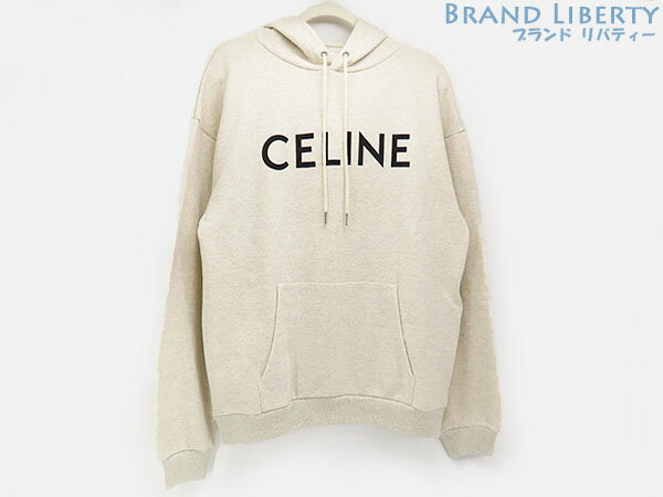 乐天商城 - 【新古品】セリーヌ　CELINE　ルーズ フーディー コットンフリース　ロゴ　パーカー　スウェット　クリーム アイボリー ブラック　2Y321765N.01CB　【中古】