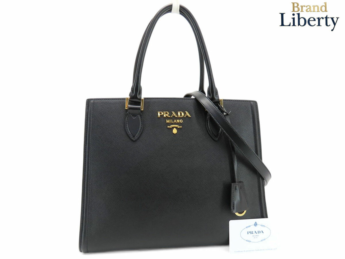 乐天商城 - 【美品】プラダ PRADA サフィアーノ ソフトカーフレザー 2WAY ハンドバッグ ショルダーバッグ トートバッグ NERO ブラック レザー 1BA227　【中古】
