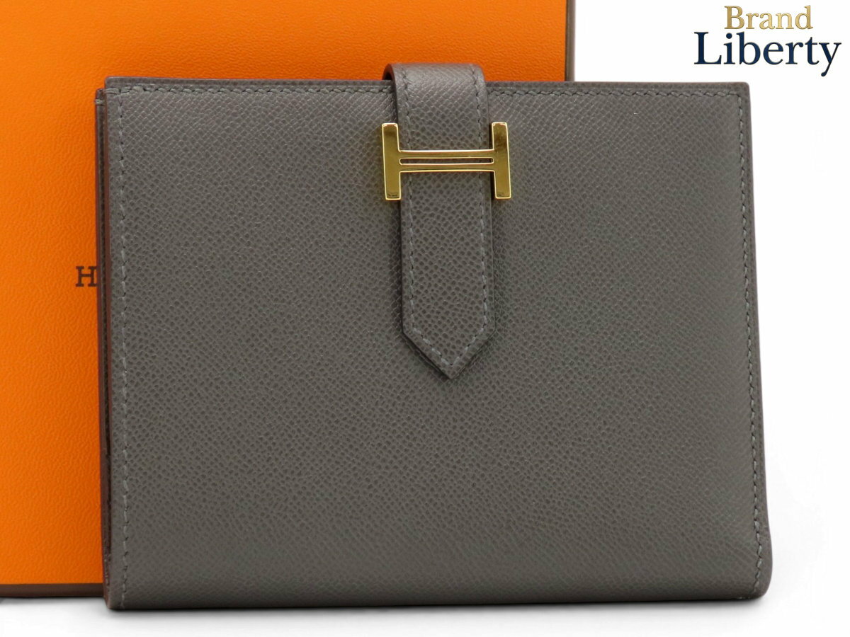 【未使用】エルメス HERMES ベアンコンパクト 二つ折り財布 コンパクト財布 グレー ゴールド金具 ヴォーマダム K刻　【中古】