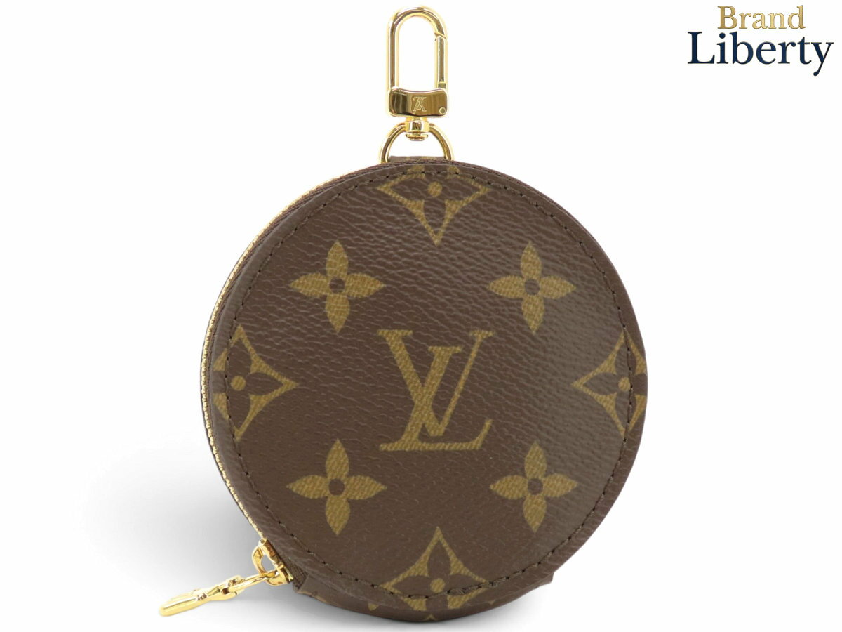 Rakuten - 【未使用】ルイヴィトン LOUIS VUITTON モノグラム フック付き 円形 丸型 コインケース コインパース 小銭入れ バッグチャーム ショルダーストラップ ダークブラウン ゴールド金具 PVC レザー　【中古】