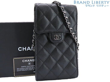 【新古品】シャネル　CHANEL　マトラッセ　ココマーク　キャビアスキン　フォンケース　フォンポーチ　チェーンショルダーポーチ　ポシェット　小物入れ　iPhoneケース スマートフォンケース　ブラック シルバー金具　グレインドカーフスキン　AP2164　【中古】