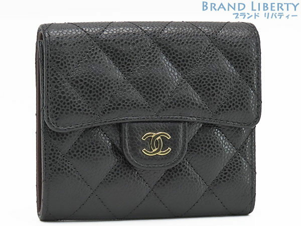 Rakuten - 【新古品】シャネル　CHANEL　ココマーク　マトラッセ　キャビアスキン　スモールフラップウォレット　三つ折り財布　コンパクト財布　ブラック ゴールド金具　グレインドカーフスキン　A82288 AP0231　【中古】