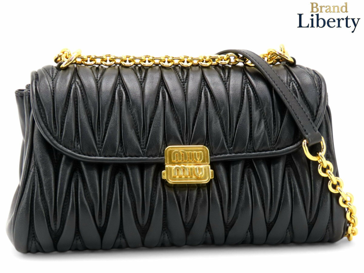 乐天商城 - 【超美品】ミュウミュウ MIUMIU マテラッセ ナッパ チェーン ショルダーバッグ セミショルダーバッグ ブラック ラムレザー 5BD266　【中古】