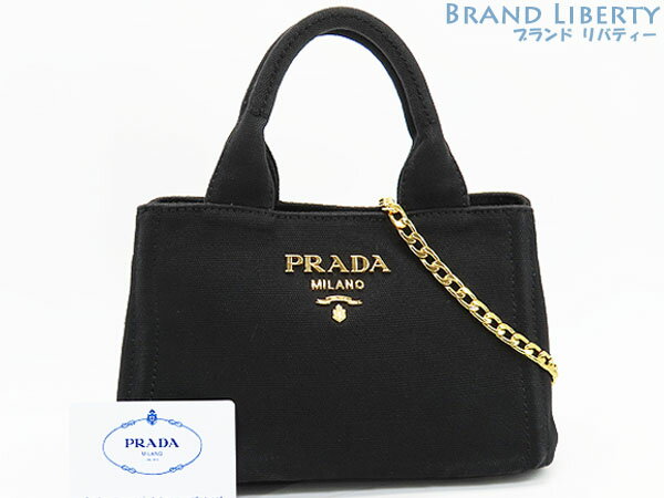 【レア美品】プラダ　PRADA　CANAPA カナパ ミニ　2WAY ミニハンドバッグ　ショルダー トートバッグ　ストラップ付き　NERO ブラック　コットンキャンバス　1BA038　【中古】