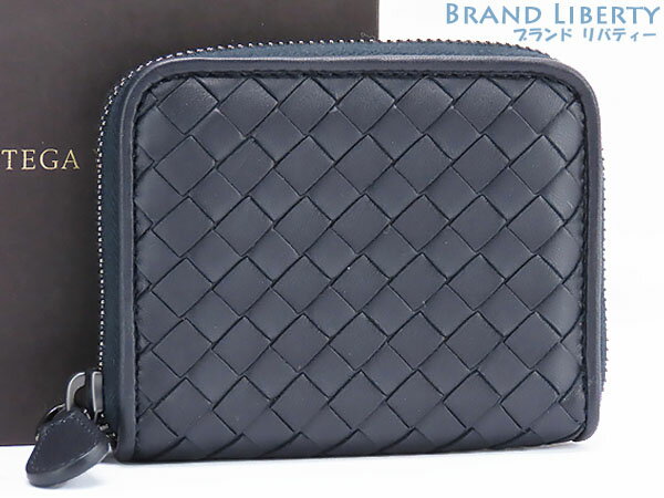 【未使用】ボッテガ ヴェネタ　BOTTEGA VENETA　イントレチャート　コインパース　コインケース　小銭入れ　コンパクト財布　トルマリン ダークネイビー　ラムレザー　258468　【中古】