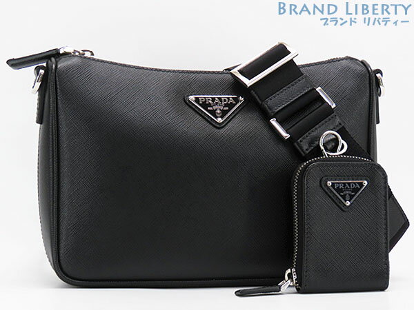 【未使用】プラダ　PRADA　サフィアーノレザー　斜め掛け ショルダーバッグ　メッセンジャーバッグ　クラッチバッグ　セカンドバッグ　ポーチ付き　ブラック　レザー　2VH113　【中古】