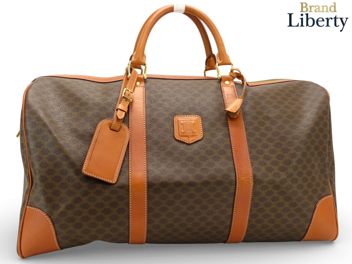 【美品】セリーヌ CELINE ヴィンテージ マカダム ボストンバッグ ハンドバッグ トラベルバッグ 旅行バッグ ブラウン ダークブラウン PVC レザー　【中古】