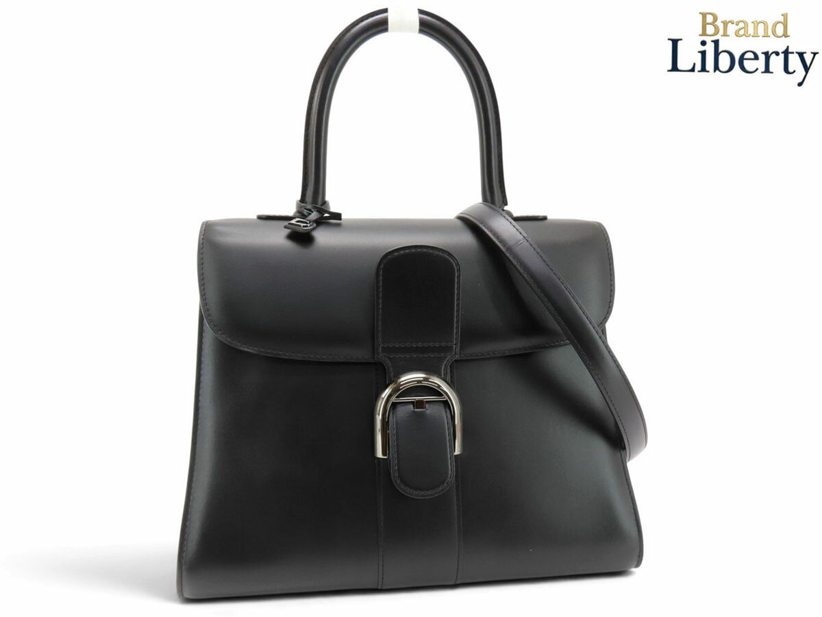 Rakuten - 【激レア美品】デルヴォー DELVAUX ブリヨン MM 2WAY ハンドバッグ トップハンドルバッグ 斜め掛け ショルダーバッグ ブラック ガンメタリックシルバー ボックスカーフレザー AA0060AAM0992ZPV　【中古】