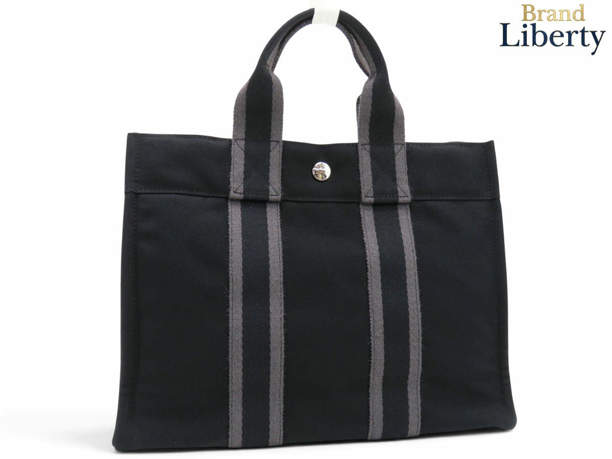 乐天商城 - 【新品同様】エルメス HERMES フールトゥPM ハンドバッグ トートバッグ ブラック グレー キャンバス　【中古】