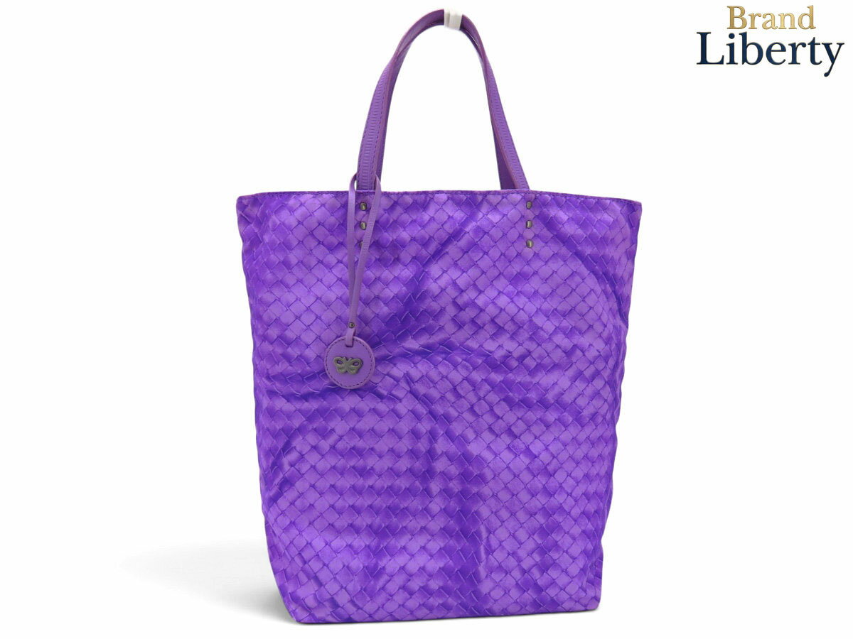 【新品同様】ボッテガ ヴェネタ BOTTEGA VENETA イントレッチオ リュージョン トートバッグ ハンドバッグ エコバッグ パープル ナイロン レザー 299871　【中古】
