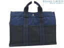 【ほぼ新品】エルメス HERMES フールトゥMM トートバッグ ハンドバッグ ブラック ネイビー キャンバス 【中古】