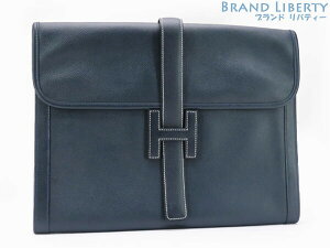 【美品】エルメス　HERMES　ジジェ GM　クラッチバッグ　ドキュメントケース　セカンドバッグ　書類かばん　ブルーインディゴ　クシュベル　【中古】