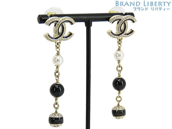 Rakuten - 【新古品】シャネル CHANEL ココマーク ラインストーン パール カラーストーン ラメ スイング ピアス シャンパンゴールド パール ブラック メタル フェイクパール カラーストーン ABG401 B21902 U3574　【中古】
