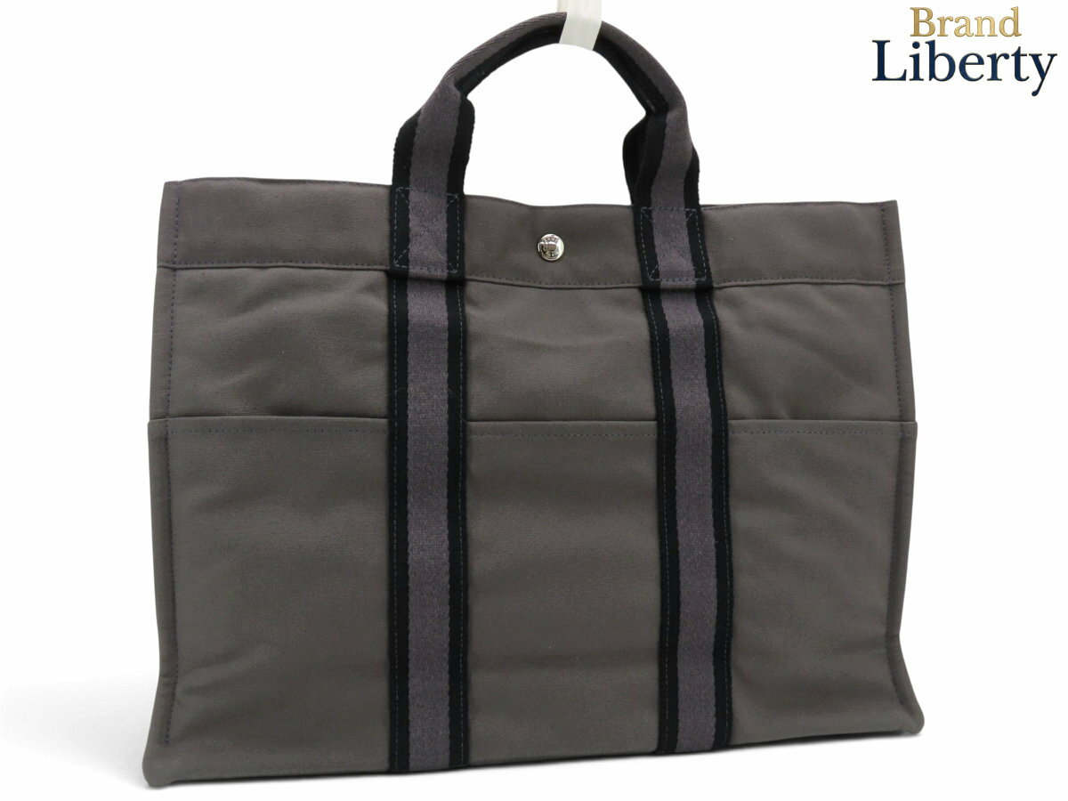 Rakuten - 【未使用】エルメス HERMES フールトゥMM トートバッグ ハンドバッグ グレー ブラック キャンバス　【中古】