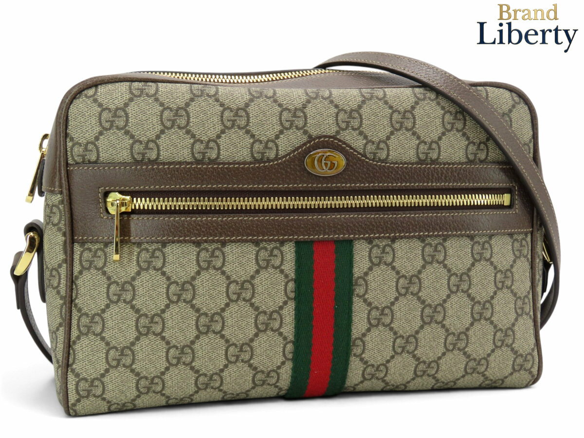 Rakuten - 【新品同様】グッチ GUCCI オフィディア シェリーライン GGスプリーム 斜め掛け ショルダーバッグ ポシェット シェリーカラー ベージュ ダークブラウン PVC レザー 517080　【中古】